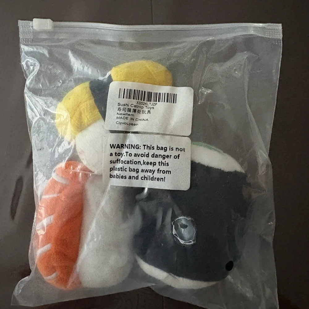 Plush Sushi Cat Toy Set - Yellow, Orange, Black, White